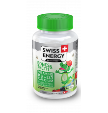 Здоровье костей и зубов, для детей от 3 лет, BONES & TEETH Vitamins K2, D3, Calcium, Swiss Energy, без сахара, 60 жевательных конфет