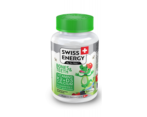 Здоровье костей и зубов, для детей от 3 лет, BONES & TEETH Vitamins K2, D3, Calcium, Swiss Energy, без сахара, 60 жевательных конфет