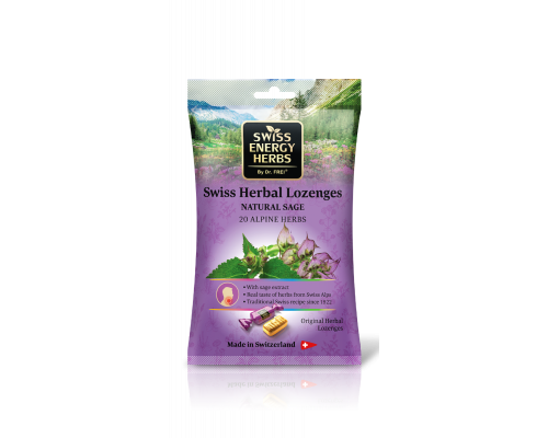 Леденцы от простуды, Herbal Lozenges Bag 20 herbs + Sage, Swiss Energy, от кашля, боли в горле и заложенности носа, 20 альпийский трав и шалфей, 12 травяных леденцов (55 г)