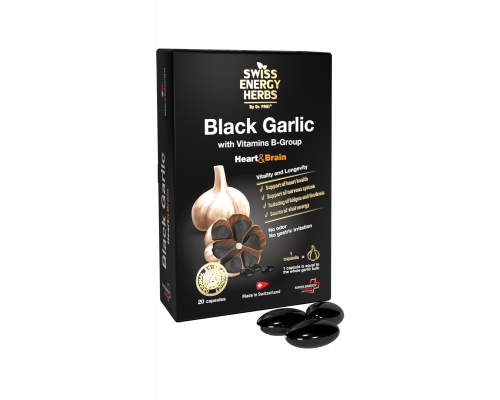 Черный чеснок, Herbs BLACK GARLIC with Vitamins B-Group, Swiss Energy, с витаминами группы В, 20 капсул