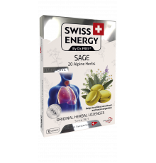 Леденцы от простуды, Herbal Lozenges Blister 20 herbs + Sage, Swiss Energy, от кашля, боли в горле и заложенности носа, 20 альпийский трав и шалфей, 12 травяных леденцов