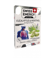 Леденцы от простуды, Herbal Lozenges Blister 20 herbs + Eucalyptus and Menthol, Swiss Energy, от кашля, боли в горле и заложенности носа, 20 альпийский трав, ментол и эвкалипт, 12 травяных леденцов