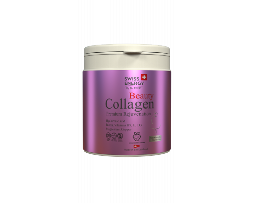 Коллаген, комплекс премиум-класса (I и III тип), BEAUTY COLLAGEN, Swiss Energy, для красивой кожи, волос и ногтей, со вкусом клубники, 240 г