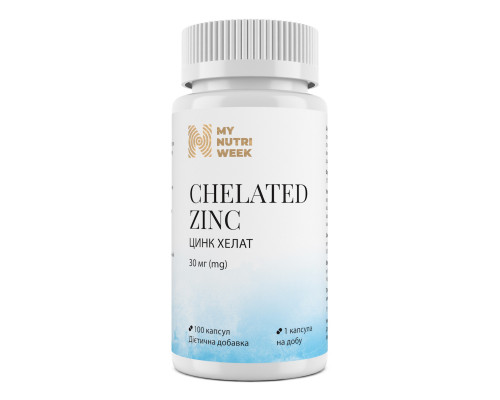 Хелатный цинк, Chelated Zinc, My Nutri Week, 30 мг, 100 капсул