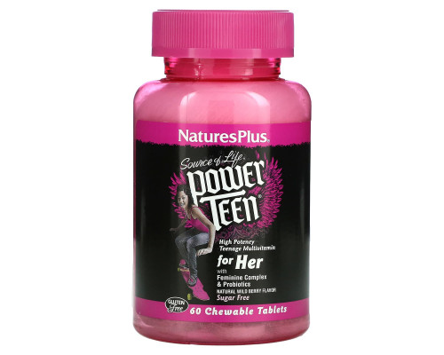 Витамины для девочек, Power Teen For Her, Nature's Plus, Source of Life, ягодный вкус, 60 таблеток