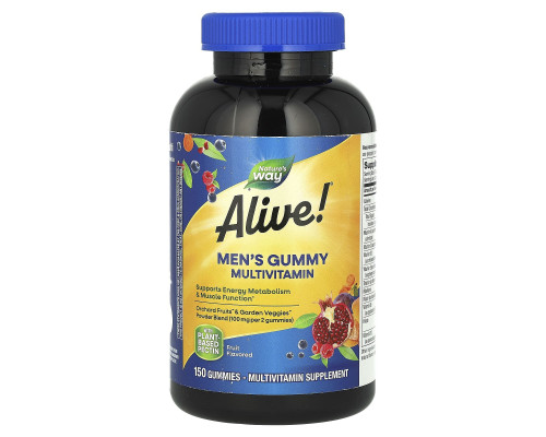 Мультивитамины для мужчин, Men's Gummy Multivitamin, Nature's Way, Alive!, фруктовый вкус, 150 жевательных конфет