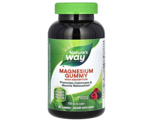 Магний цитрат, Magnesium Gummy, Nature's Way, со вкусом ягод, 100 мг, 90 жевательных конфет