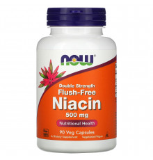 Ниацин (Витамин В3), Flush-Free Niacin, Now Foods, двойной концентрации, 500 мг, 90 вегетарианских капсул