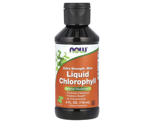 Хлорофилл жидкий, Liquid Chlorophyll, NOW Foods, экстра-сила, вкус мяты, 118 мл
