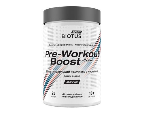 Предтренировочный комплекс, Pre-workout Boost, Biotus, вкус вишни, 350 г