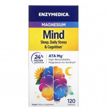 Магний, для сна, противодействия стрессу и поддержки когнитивных функций, Magnesium Mind, Enzymedica, 120 капсул