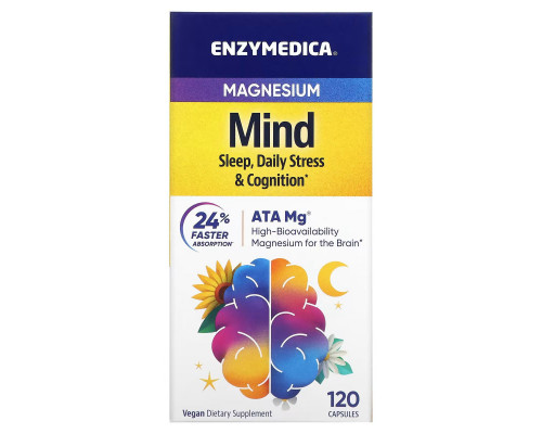 Магний, для сна, противодействия стрессу и поддержки когнитивных функций, Magnesium Mind, Enzymedica, 120 капсул