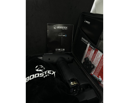 Компактний перкусійний ударний масажер Boostex Pro Max 2 з 21 насадкою в кейсі.