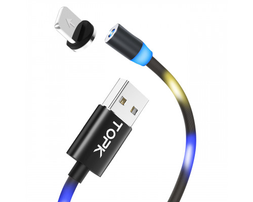 Магнитный кабель для зарядки светящийся Topk USB 1m Z-line LED Llightning Black