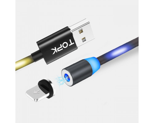 Магнитный кабель для зарядки светящийся Topk USB 1m Z-line LED Llightning Black