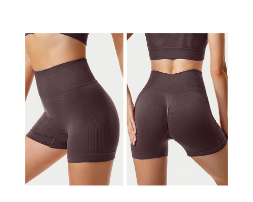 Шорты женские 1802# бесшовные для фитнеса пуш ап push up Коричневый L