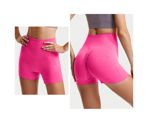 Шорты женские 1802# бесшовные для фитнеса пуш ап push up Розовый электрик S