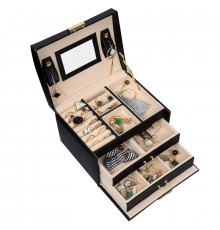 Шкатулка Casegrace SP-01111 для украшений и ювелирных изделий трехуровневая с зеркалом Black