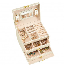 Шкатулка Casegrace SP-01111 для украшений и ювелирных изделий трехуровневая с зеркалом Champagne