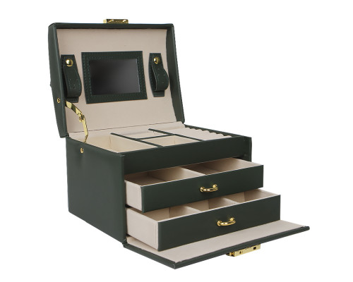 Шкатулка Casegrace SP-01111 для украшений и ювелирных изделий трехуровневая с зеркалом Green