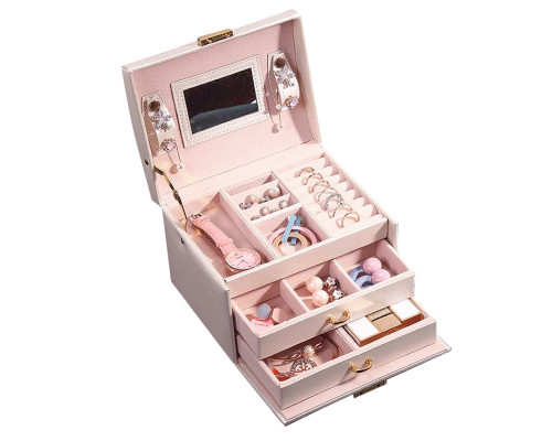 Шкатулка Casegrace SP-01111 для украшений и ювелирных изделий трехуровневая с зеркалом Pink