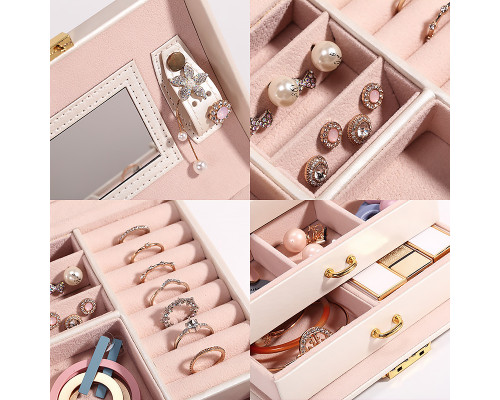 Шкатулка Casegrace SP-01111 для украшений и ювелирных изделий трехуровневая с зеркалом Pink