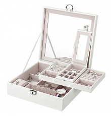 Шкатулка Casegrace SP-01130 для украшений и ювелирных изделий с зеркалом на замке с ключом White