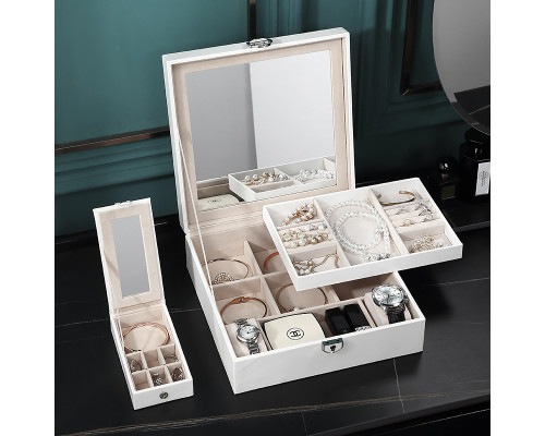 Шкатулка Casegrace SP-01130 для украшений и ювелирных изделий с зеркалом на замке с ключом White