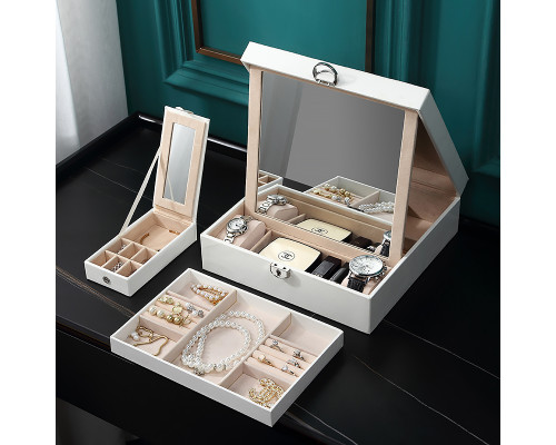 Шкатулка Casegrace SP-01130 для украшений и ювелирных изделий с зеркалом на замке с ключом White