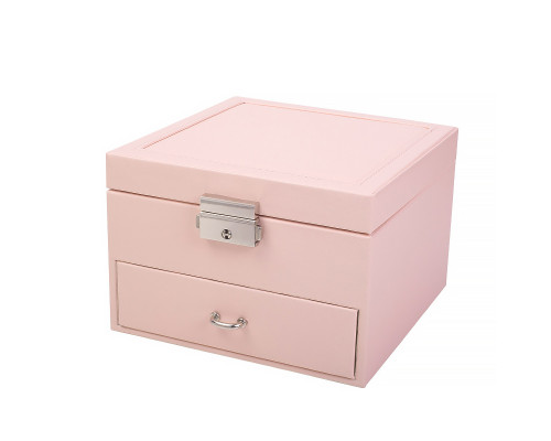 Шкатулка Casegrace SP-01143 для украшений и ювелирных изделий двухуровневая с зеркалом на замке с ключом 16*16*11 см Pink