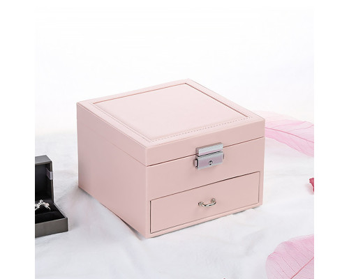 Шкатулка Casegrace SP-01143 для украшений и ювелирных изделий двухуровневая с зеркалом на замке с ключом 16*16*11 см Pink
