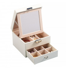 Шкатулка Casegrace SP-01143 для украшений и ювелирных изделий двухуровневая с зеркалом на замке с ключом 16*16*11 см White