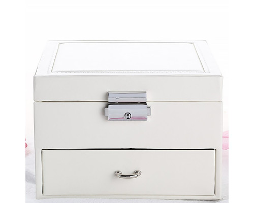Шкатулка Casegrace SP-01143 для украшений и ювелирных изделий двухуровневая с зеркалом на замке с ключом 16*16*11 см White