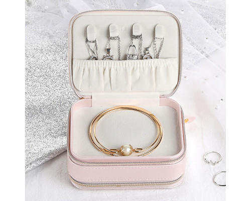 Шкатулка Casegrace SP-01167 для украшений и ювелирных изделий портативная с зеркалом и двойной молнией 11,5*8,5*5 см Pink