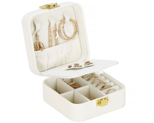 Шкатулка Casegrace SP-01194 для украшений и ювелирных изделий портативная с зеркалом на защелке White