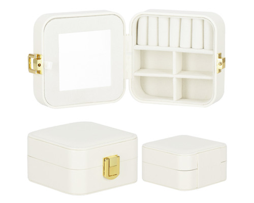 Шкатулка Casegrace SP-01194 для украшений и ювелирных изделий портативная с зеркалом на защелке White
