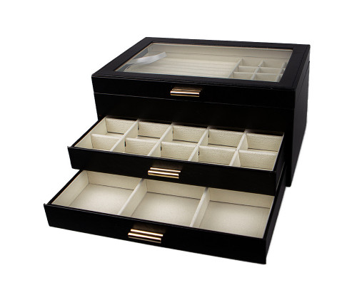 Шкатулка Casegrace SP-01223 для украшений и ювелирных изделий трехуровневая 26,5*18*13,5 см Black