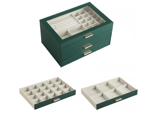 Шкатулка Casegrace SP-01223 для украшений и ювелирных изделий трехуровневая 26,5*18*13,5 см Green