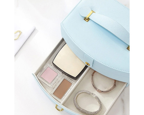 Шкатулка Casegrace SP-01245 для украшений и ювелирных изделий двохуровневая с зеркалом и ручкой 20*15*10 см Blue