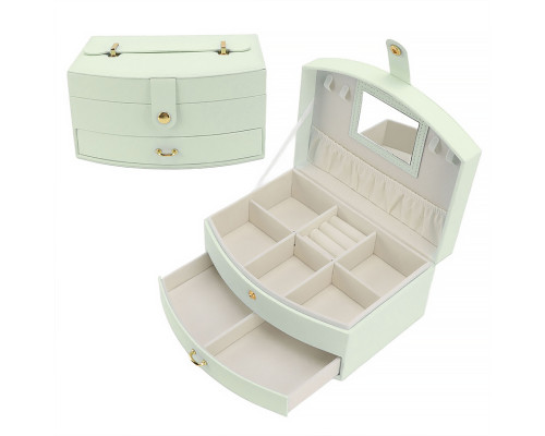 Шкатулка Casegrace SP-01245 для украшений и ювелирных изделий двохуровневая с зеркалом и ручкой 20*15*10 см Tiffany