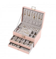 Шкатулка Casegrace SP-01265 для украшений и ювелирных изделий трехуровневая на замке с ключом 23*17*13,5 см Pink