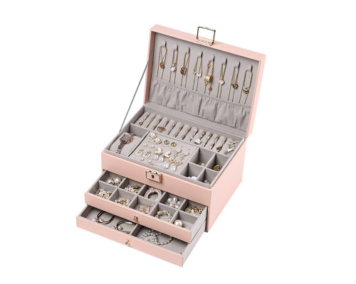 Шкатулка Casegrace SP-01265 для украшений и ювелирных изделий трехуровневая на замке с ключом 23*17*13,5 см Pink