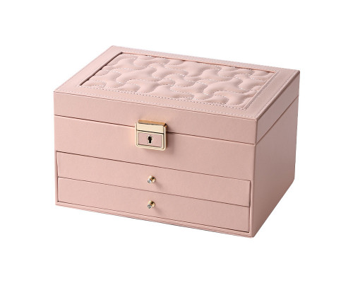 Шкатулка Casegrace SP-01265 для украшений и ювелирных изделий трехуровневая на замке с ключом 23*17*13,5 см Pink