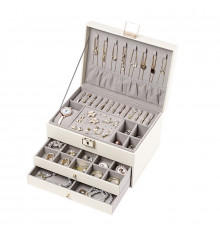 Шкатулка Casegrace SP-01265 для украшений и ювелирных изделий трехуровневая на замке с ключом 23*17*13,5 см White