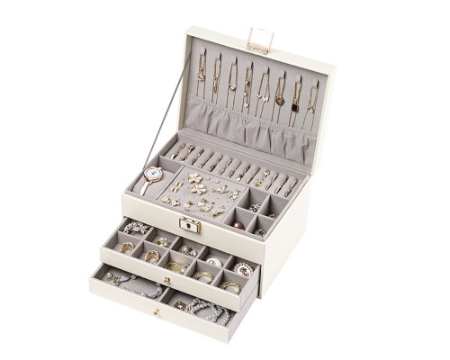 Шкатулка Casegrace SP-01265 для украшений и ювелирных изделий трехуровневая на замке с ключом 23*17*13,5 см White