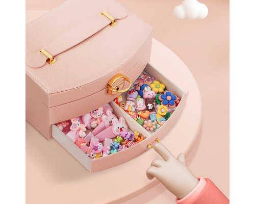 Шкатулка Casegrace SP-01279 для украшений и ювелирных изделий двохуровневая с зеркалом и ручкой 20*15*10 см Pink