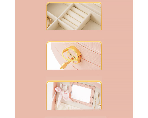 Шкатулка Casegrace SP-01279 для украшений и ювелирных изделий двохуровневая с зеркалом и ручкой 20*15*10 см Pink