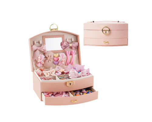 Шкатулка Casegrace SP-01279 для украшений и ювелирных изделий двохуровневая с зеркалом и ручкой 20*15*10 см Pink