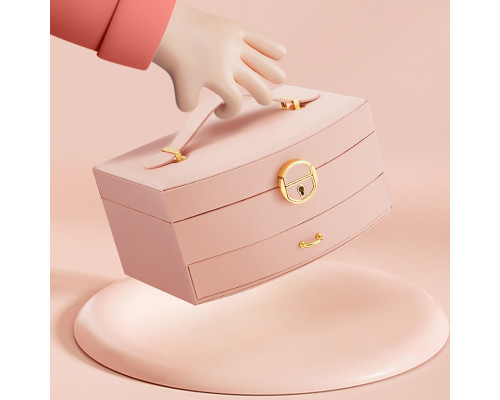 Шкатулка Casegrace SP-01279 для украшений и ювелирных изделий двохуровневая с зеркалом и ручкой 20*15*10 см Pink