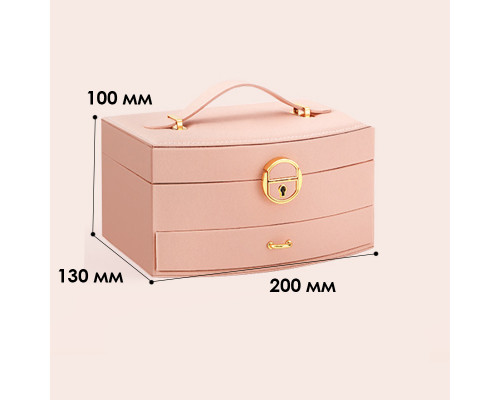 Шкатулка Casegrace SP-01279 для украшений и ювелирных изделий двохуровневая с зеркалом и ручкой 20*15*10 см Pink